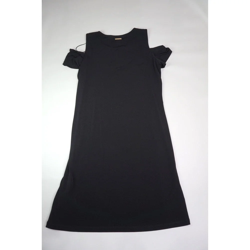 Michael Kors Cold Shoulder Dress Black Short Sleeve XS QU08F8J3TW Basics NWT - Picture 6 of 7